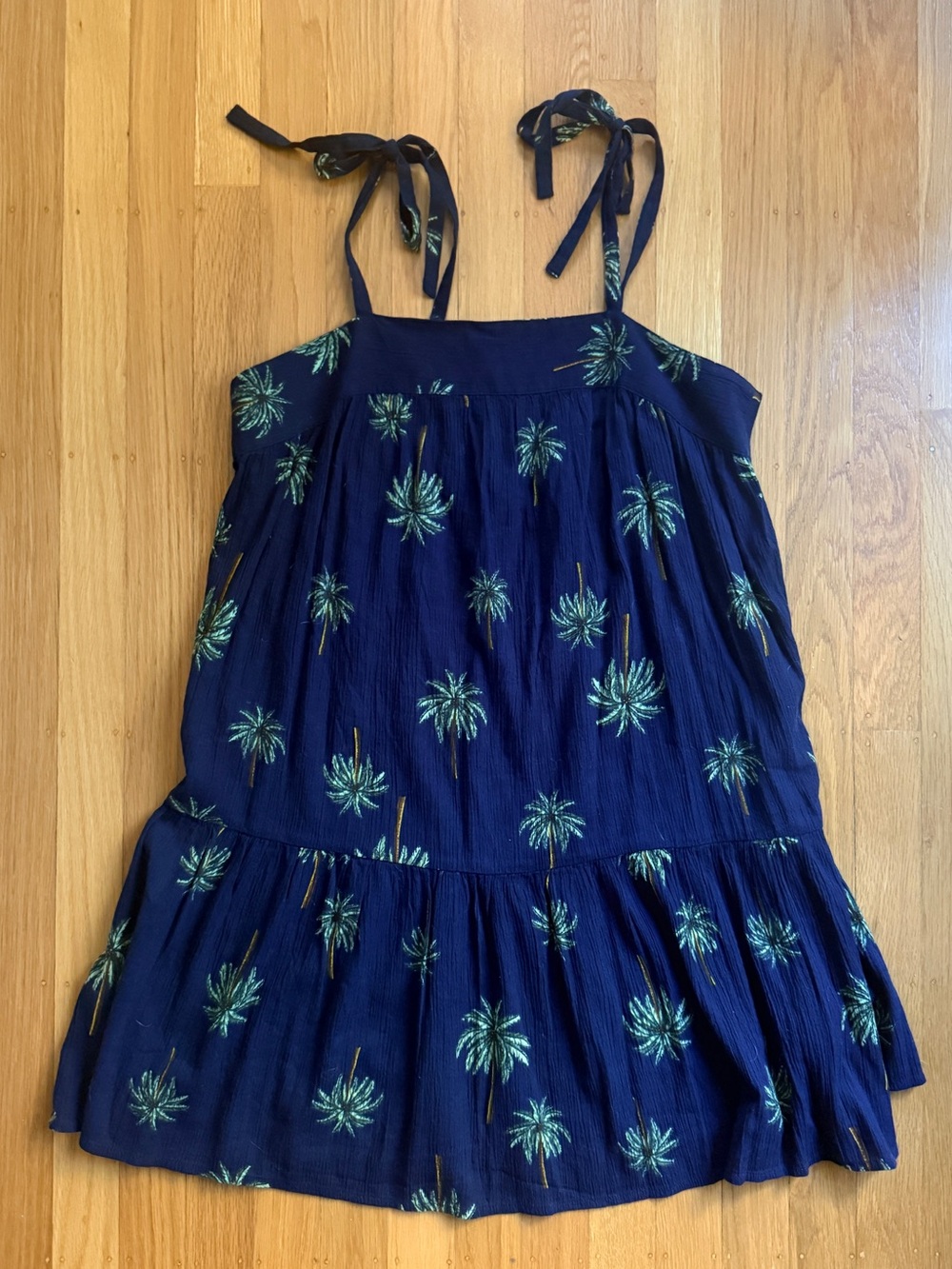 LOFT Beach Navy Palm-Print Tie-Strap Sundress size Small